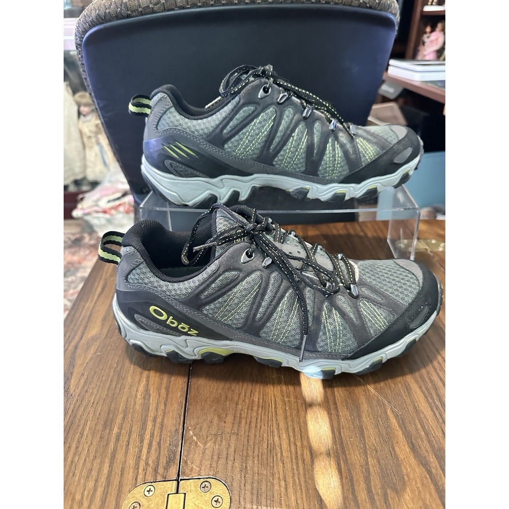 Oboz Men's Low Top Gray Lime Green Athletic Hiking Trail Shoes Size 11